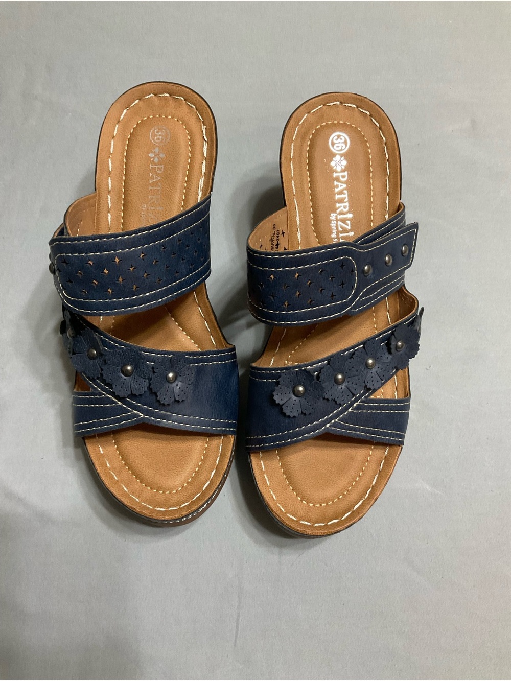 Patrizia Navy Floral Studded Comfort Slide Sandals Size US 5.5-6